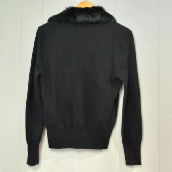 Design History Black Cardigan Angora Collar Cashmere Wool Rhinestone Clasp Large - Picture 2 of 6